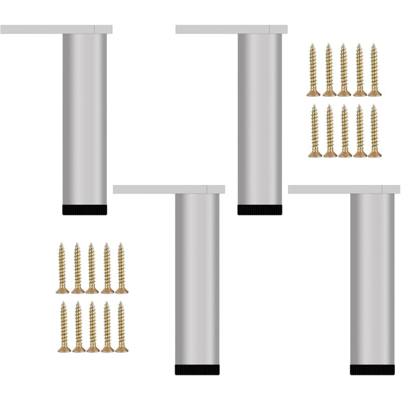 Lit avec Vis+Base Antidérapante+Hauteur Réglable de 20 20.8cm，4pcs Pieds de Meuble Argenté Métal, Pied Canapé Moderne, Pieds Rechange pour Table