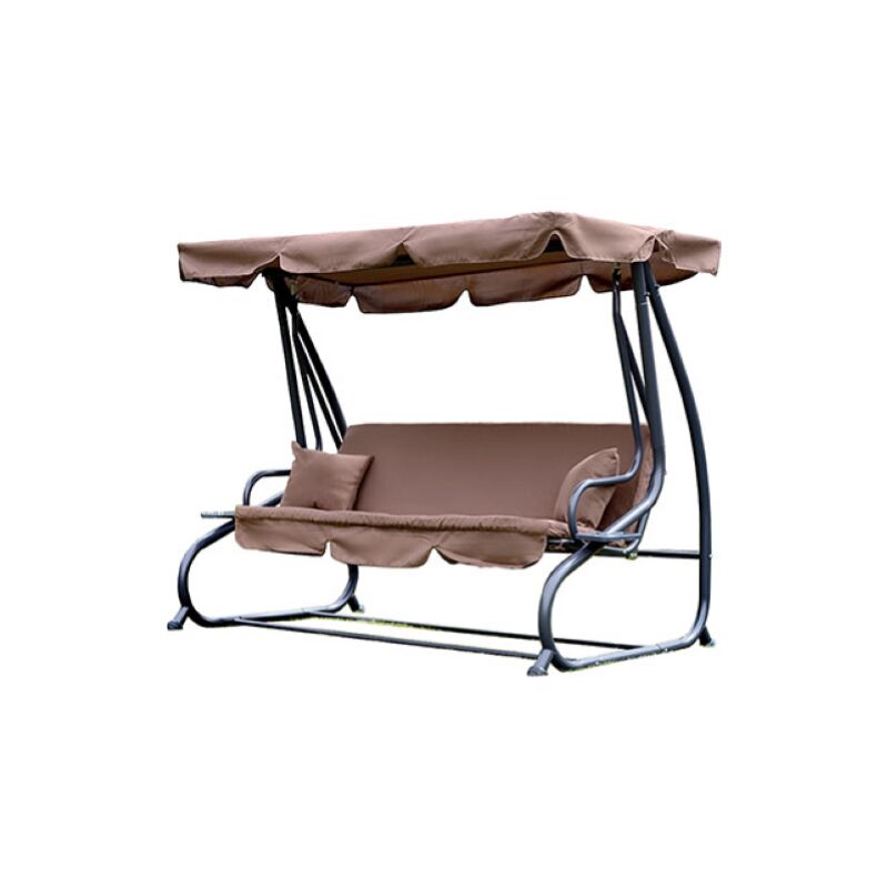 Lit balancoire de jardin Martynica marron 3 places avec toit pare-soleil re'glable pour exte'rieur