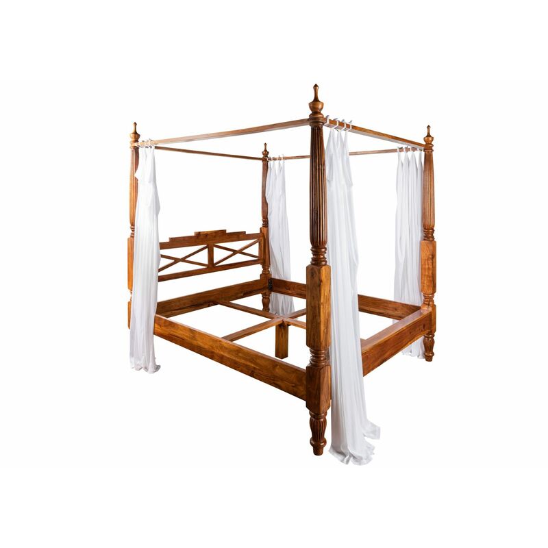 Massivmoebel24 - Lit à baldaquin 200x200 Acacia laqué Miel oxford 0247