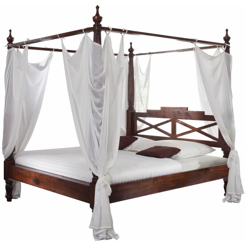 Lit à baldaquin 200x200 Acacia laqué Nougat oxford 247 - marron