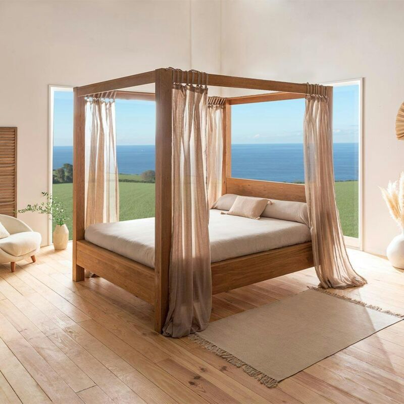 Pier Import - Lit baldaquin cadre 160 cm en bois – style naturel verbier