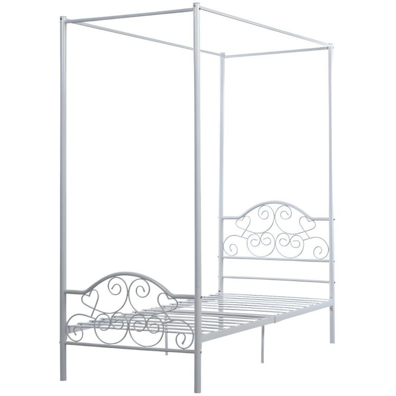 Vente-unique - Lit à baldaquin leyna - 90 x 190 cm - Métal - Blanc