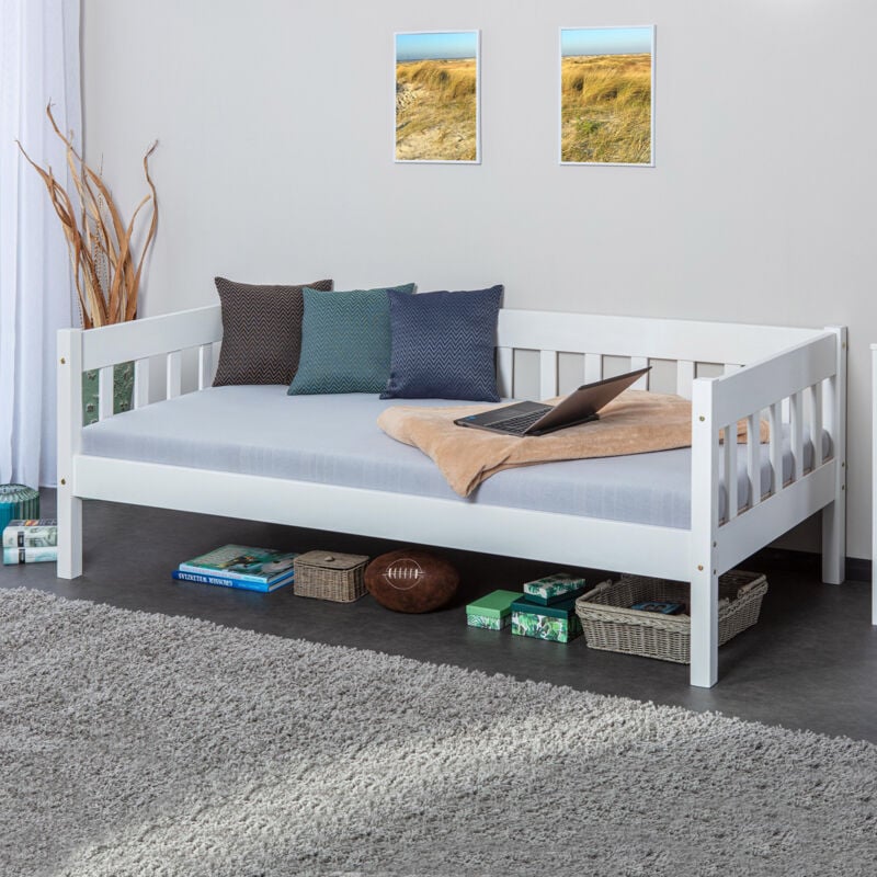 M&s - Lit banquette 1 personne 90x200 cm avec sommier blanc