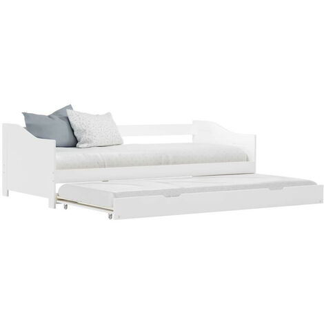 Lit banquette 2 couchages pin massif blanc Sacha 90x200 cm