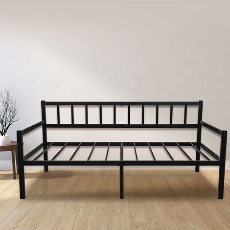 Lit Banquette 2 en 1 - Lit Canapé 92x192x36 cm - Cadre de lit pour Matelas 90x190 cm - Cadre de lit 1 Place avec Sommier - Banquette Lit Simple - Canapé Cadre en Metal Noir