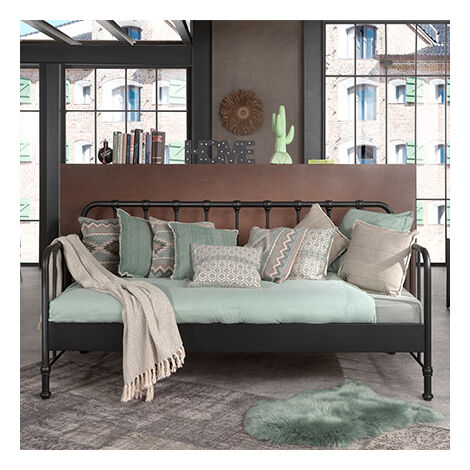 Lit banquette 90x200 cm avec sommier en métal noir - BERGEN