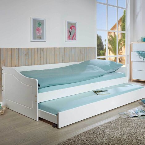 Lit banquette 90x200 cm en pin massif blanc - CHAMBERY