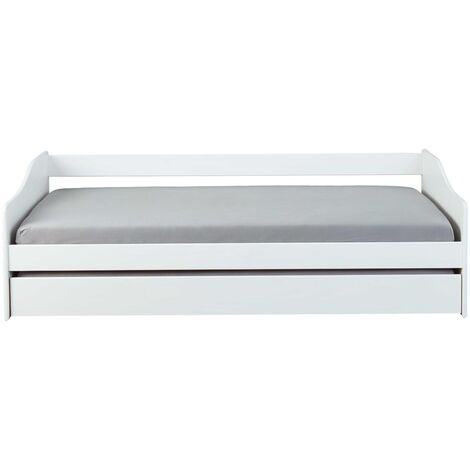 Lit Banquette 90x200 en pin massif coloris vernis blanc - Longueur 207 x Profondeur 96,5 x Hauteur 62 cm -PEGANE-