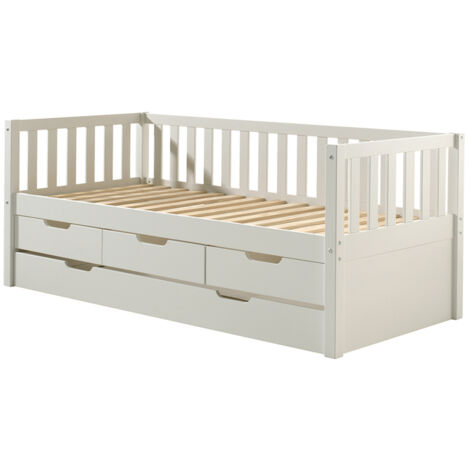 Lit banquette 90x200 sommier 3 tiroirs et tiroir de lit inclus Vipack Fritz - Blanc