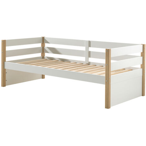 Lit banquette 90x200 sommier inclus Vipack Margrit - Blanc et Bois