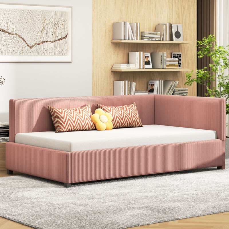 Modernluxe - Lit banquette capitonné 90x200cm en velours - avec sommier à lattes - Rose