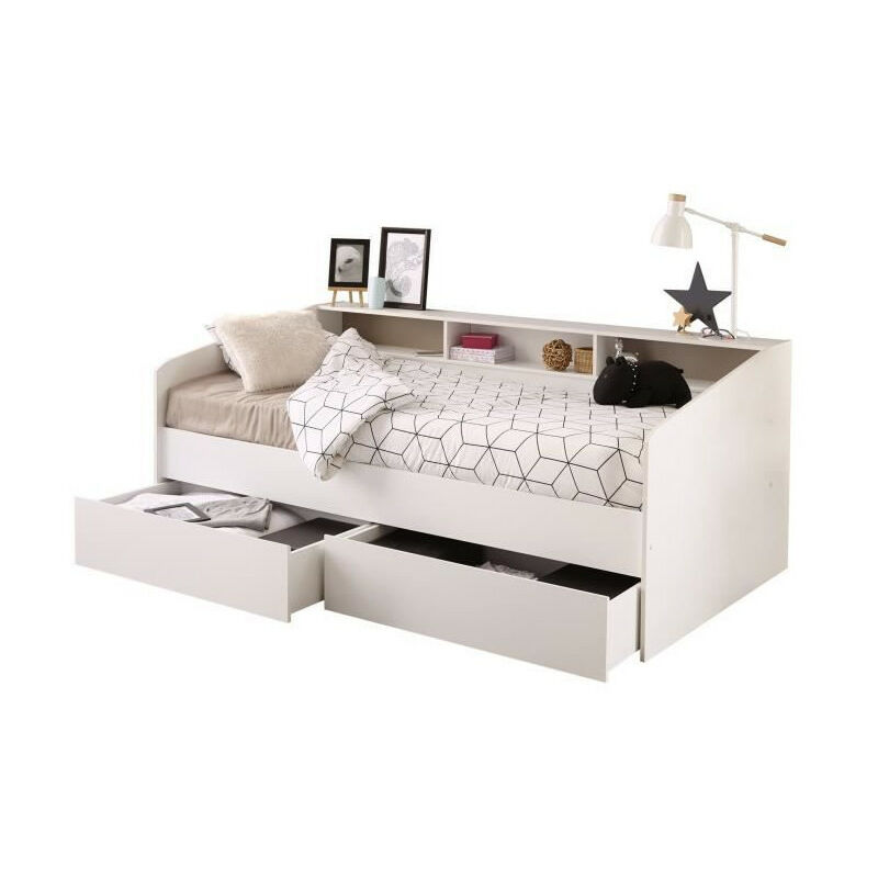 JOY Lit banquette contemporain décor blanc - l 90 x L 200 cm