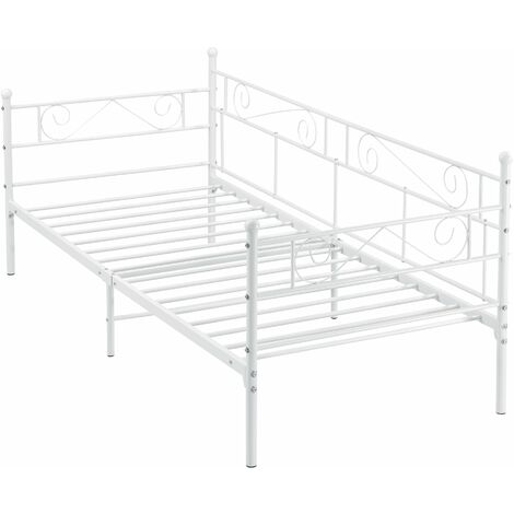 Lit banquette en métal blanc avec sommier à lattes métalliques 90 x 200 cm 030004909