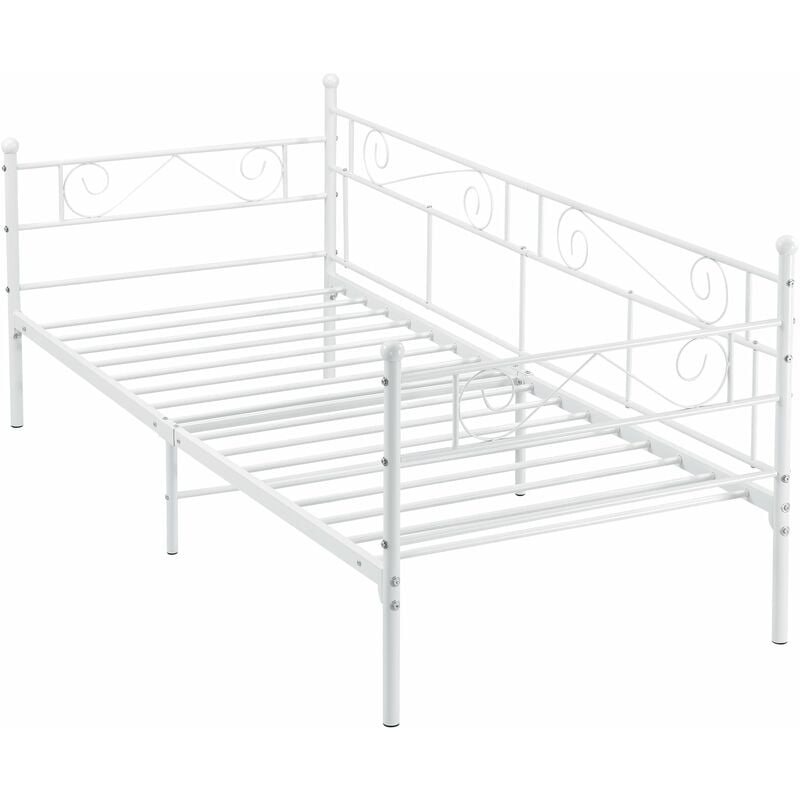 Décoshop26 - Lit banquette en métal blanc avec sommier à lattes métalliques 90 x 200 cm 030004909