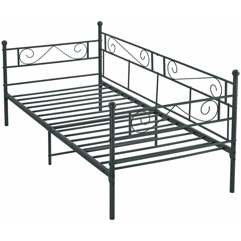 Décoshop26 - Lit banquette en métal noir avec sommier à lattes métalliques 90 x 200 cm 030004911