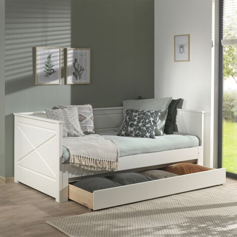 Lit banquette extensible 90/180x200 cm avec tiroir blanc - PINO
