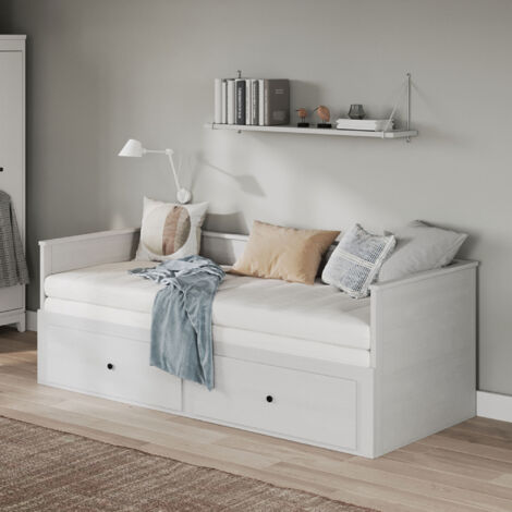 Lit banquette extensible 90x200 cm en pin massif blanc