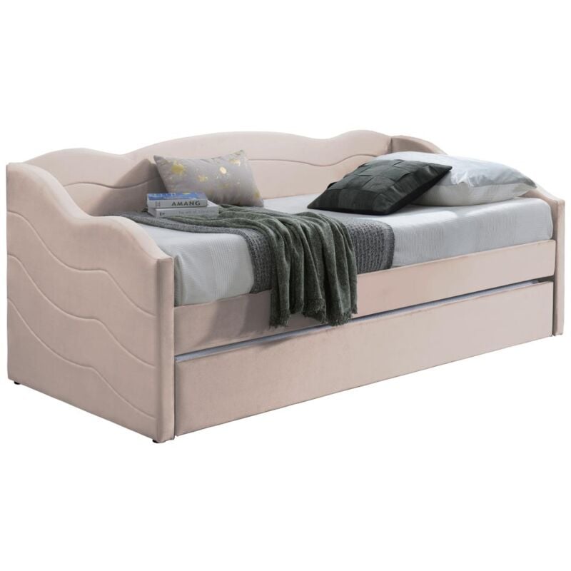 Vente-unique - Lit banquette gigogne 2 x 90 x 190 cm - Velours - Rose - lenvia