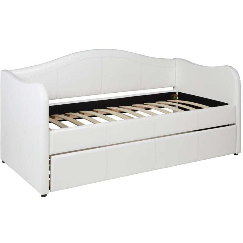 Vente-unique - Lit banquette gigogne mathilde - 2 x 90 x 190 cm - Simili - Blanc