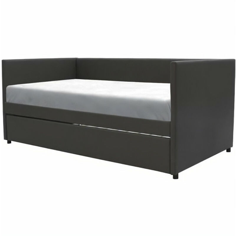Lit banquette gigogne - Simili gris foncé - Sommiers inclus - 90 x 190 cm - ATLANTA