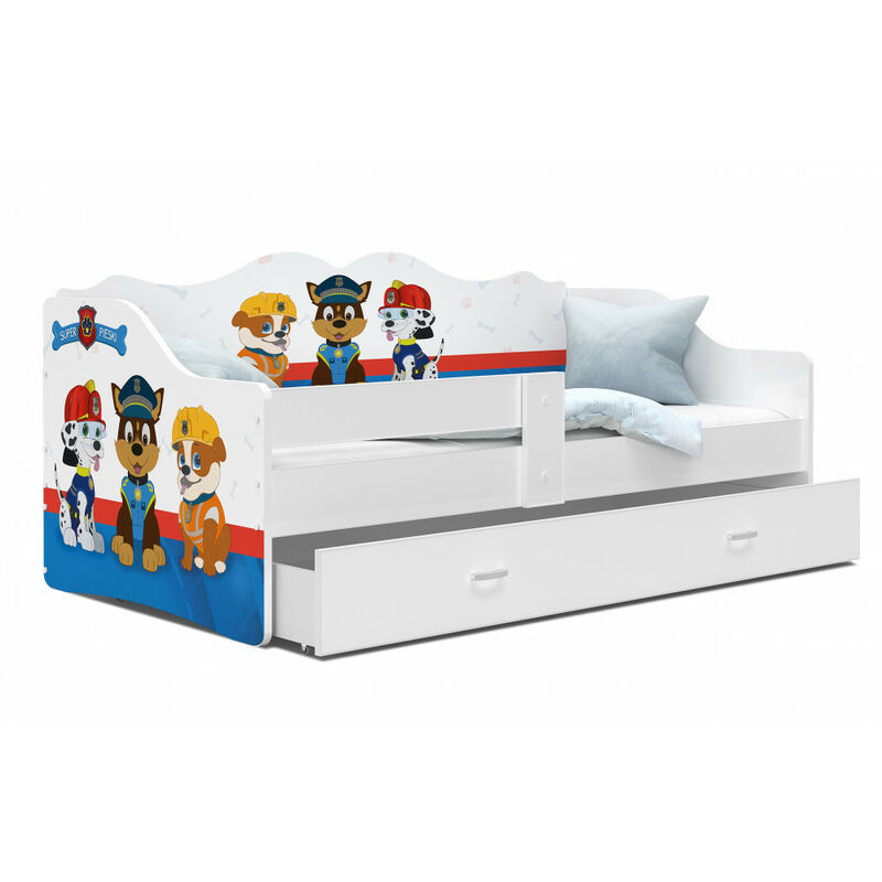 Lit Banquette Neli Pat Patrouille 80x160 Blanc Livré avec sommiers, tiroir et matelas en mousse de 7cm