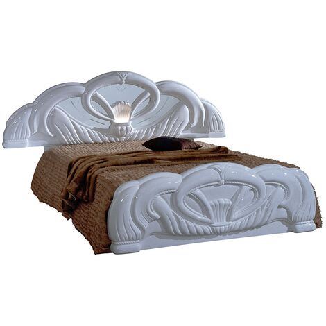 Lit baroque moulures entrelacées bois brillant blanc Venize 160x200