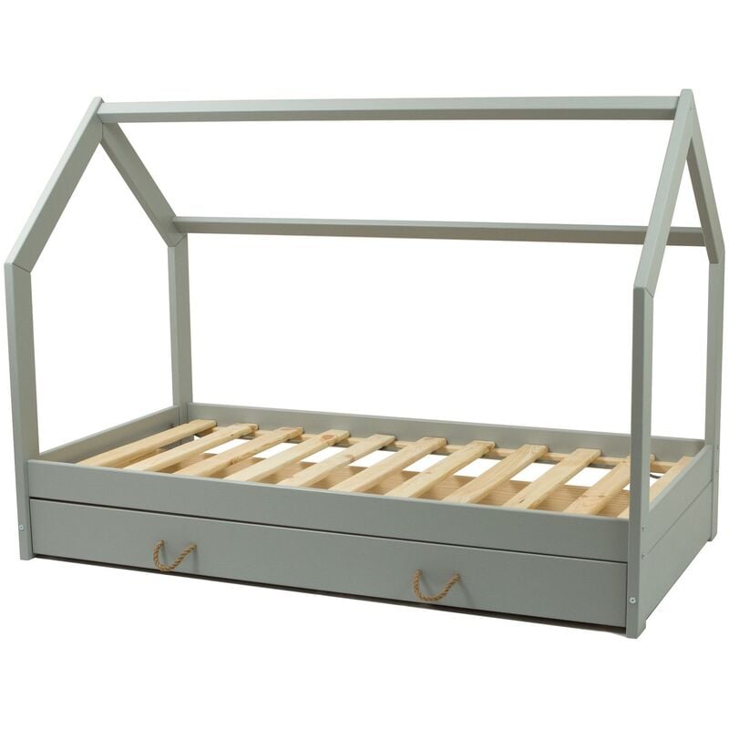 Viking Choice - Lit bébé bois massif - style scandinave - lit cabane - 160x80cm - gris - grise