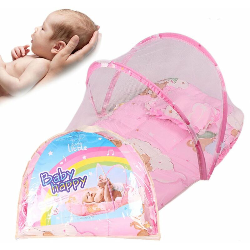 Lit Bébé Lit de voyage pliable portable Berceau Lit pour 0–2 ans bébé Canopy Moustiquaire Tente avec taie d'oreiller