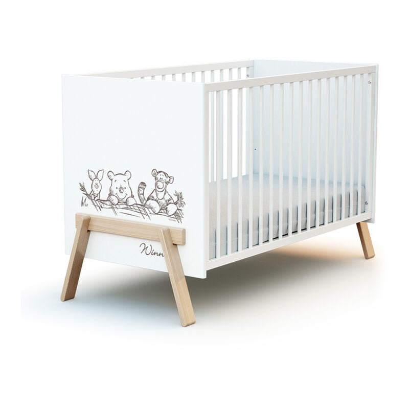Lit bébé 60x120 AT4 Winnie Disney Blanc et hêtre