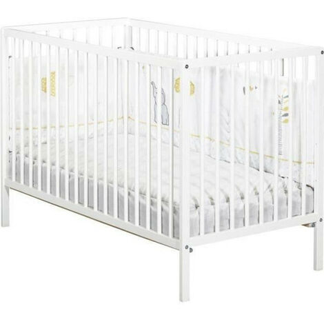 Lit bébé - 120 x 60 cm - Babyprice First - Tout barreaux - En bois blanc