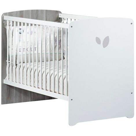 Lit bébé 120x60 sérigraphié en bois gris