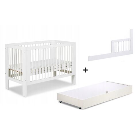 Lit bébé 120x60cm avec tiroir couleur et barrière de sécurité Blanc OLIVE Lit barreaux amovible