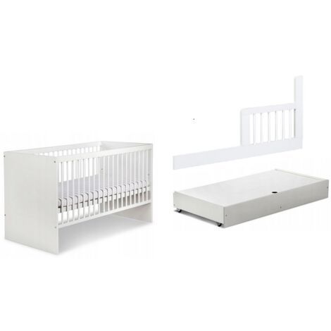 Lit bébé 120x60cm Blanc avec tiroir DALYA barreaux amovible et barrière de sécurité inclus