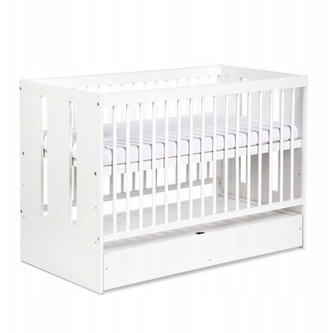 Lit bébé 120x60cm Blanc avec tiroir PAULA Lit à barreaux amovible