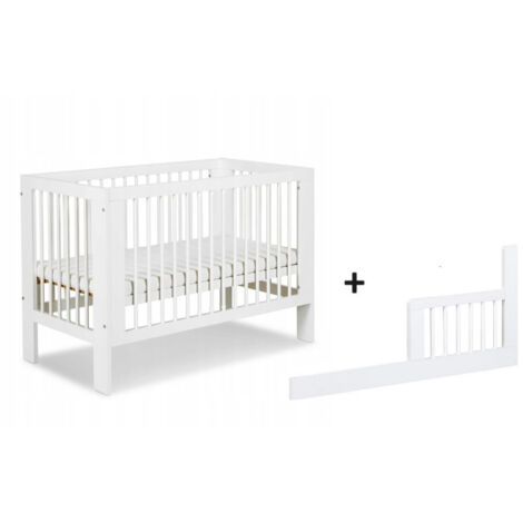 Lit bébé 120x60cm Blanc OLIVE barreaux amovible et barrière de sécurité inclus