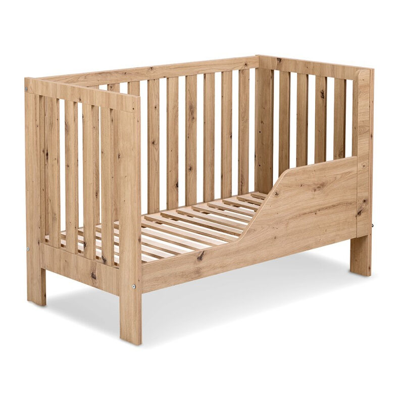 Lit bébé 120x60cm Chêne amelie barreaux amovible et barrière de sécurité inclus