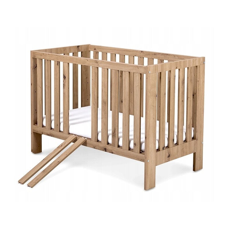 Lit bébé 120x60cm couleur Chêne amelie Lit à barreaux amovible