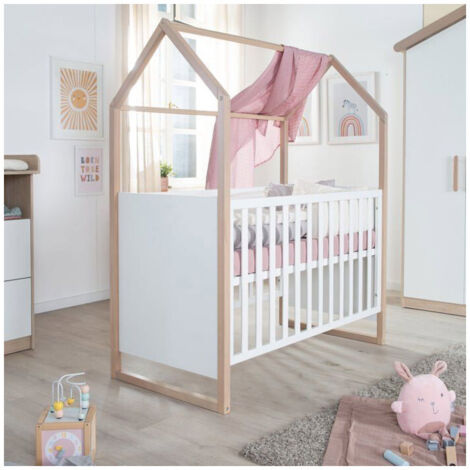 Lit bébé 2-en-1 ROBA Cabane 60 x 120 cm Chêne/Blanc