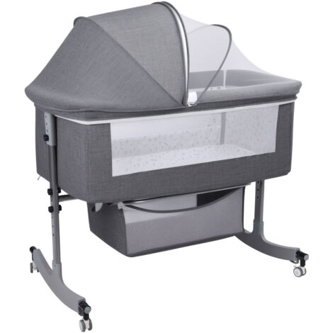 FLASIDU Lit bébé 3 en 1, adapté aux bébés de 0 à 36 mois, 3 niveaux de réglage en hauteur, avec matelas confortable, maille respirante, gris.