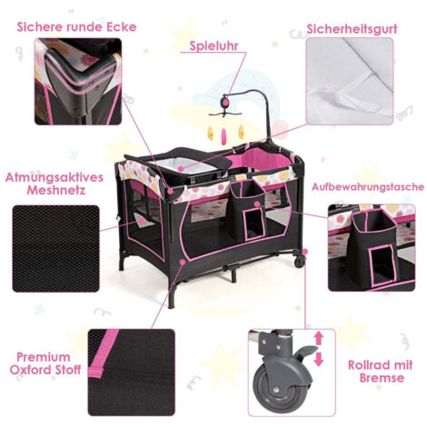 Lit bebe 4 en 1 lit de voyage pliant lit dappoint table a langer parc noir rose