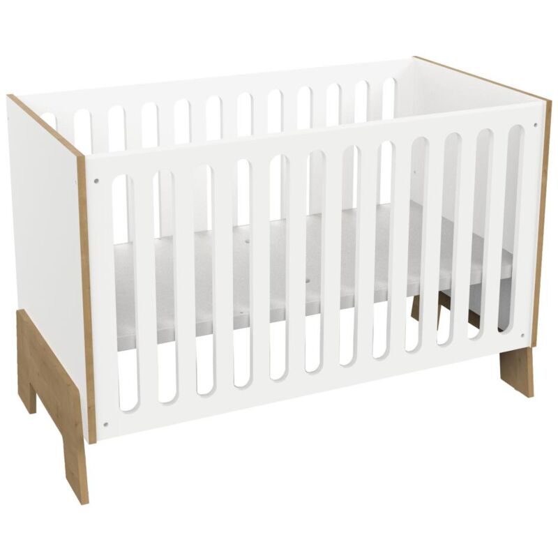 Lit bébé 60 x 120 cm - mdf - Blanc et naturel - beruvo