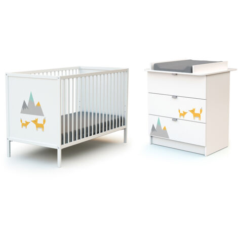Lit bébé 60x120 et commode 3 tiroirs avec plan à langer AT4 Webaby Renard
