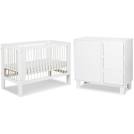 Lit bébé 60x120 et commode 3 tiroirs Littlesky by Klups Olivia Blanc