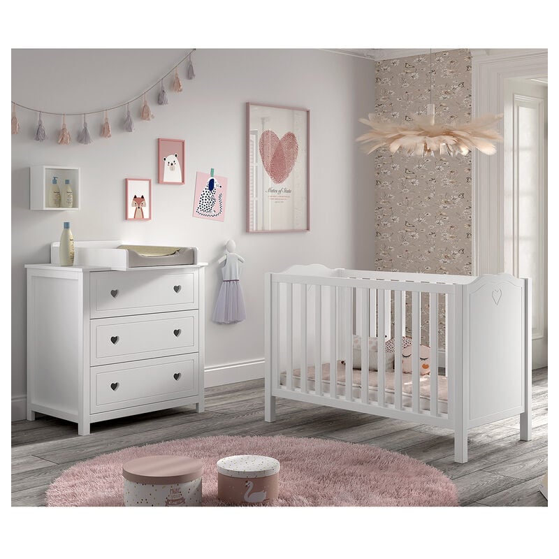 Vipack - Lit bébé 60x120 et commode à langer Amori Blanc