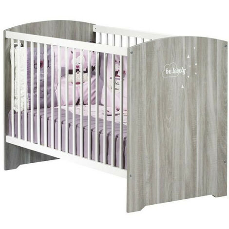 Lit bébé a barreaux - 120 x 60 cm - Babyprice Smile - Chene silex - Blanc