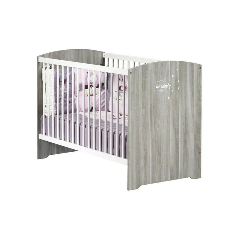 Lit bébé a barreaux - 120 x 60 cm - Babyprice Smile - Chene silex - Blanc