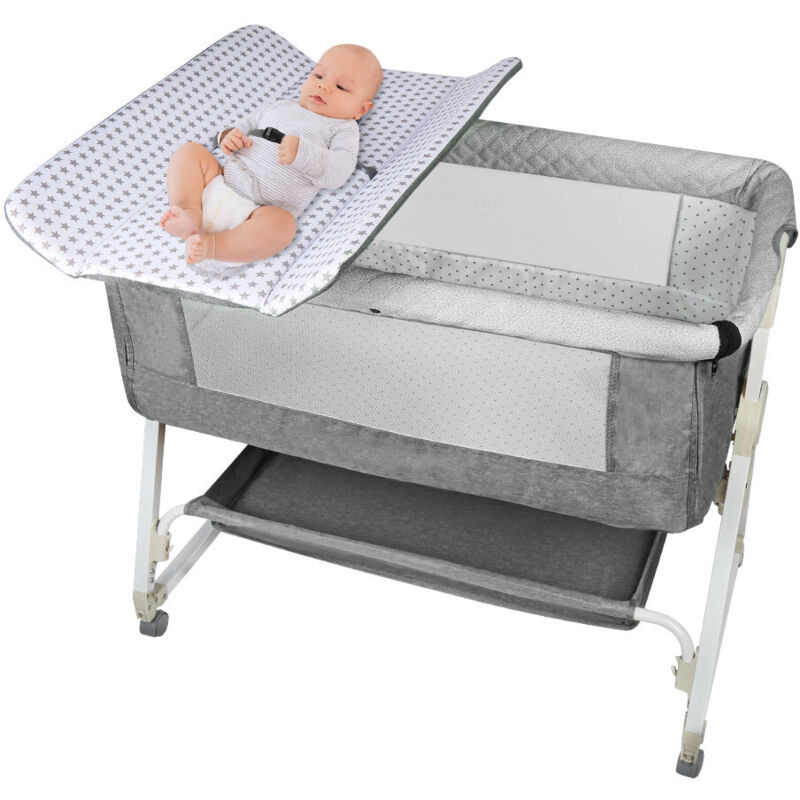 Lit Bébé Berceau Cododo pour Bébé 0-36 Mois - Hauteur Réglable - Matelas Inclus