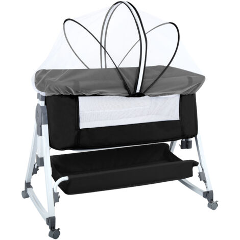 Lit Bébé Berceau Cododo pour Bébé 0-36 Mois, Lit Cododo avec Hauteur Réglable - Matelas Amovible, Panier de Rangement Roues -