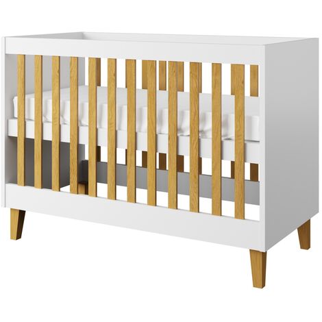 Lit bébé blanc avec pieds en bois de chêne Blanka 60x120 cm