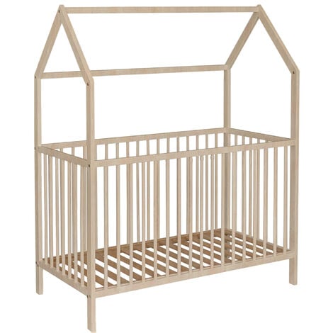 Lit bébé cabane évolutif en bois massif naturel 60x120